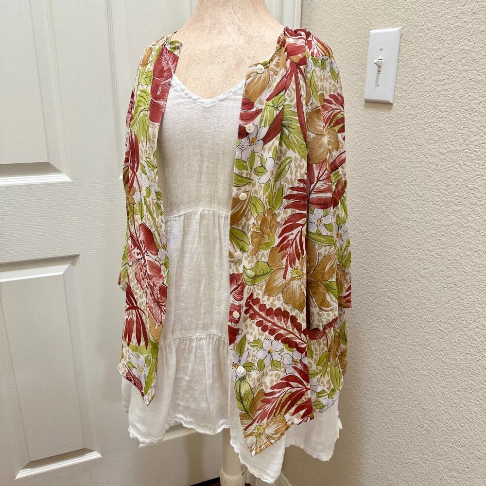 Laura Ashley Women's Sheer Silk Top Blouse Size L Floral Feminine Coastal Boho